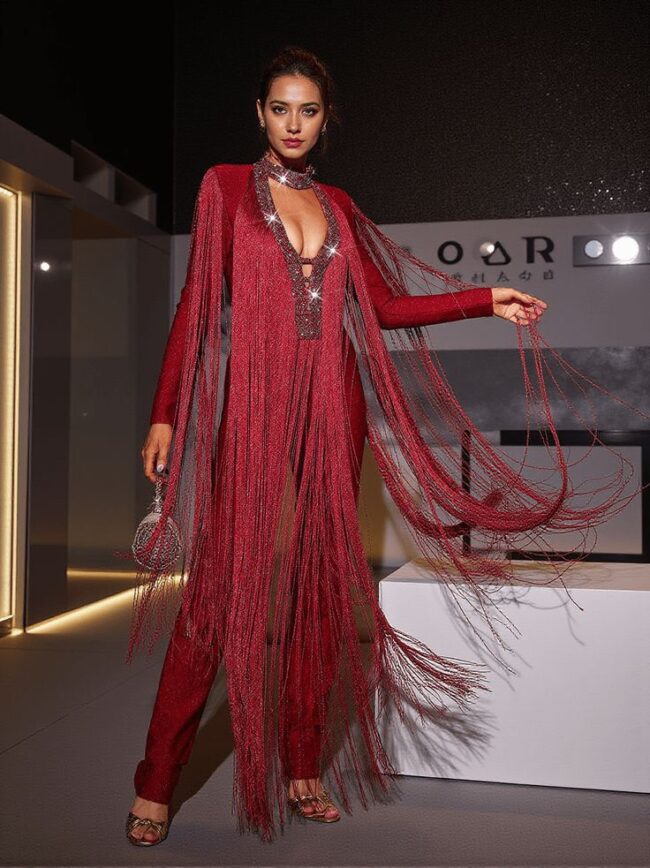 Glamorous Hollywood Fringe Bandage Jumpsuit – Red Carpet Ready - Image 3