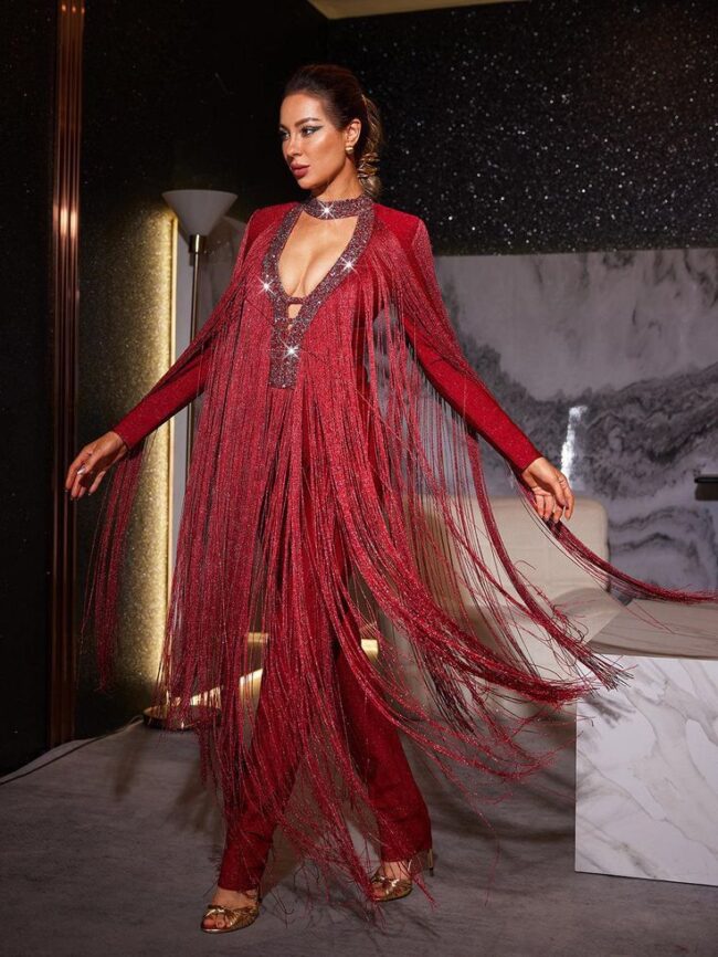 Glamorous Hollywood Fringe Bandage Jumpsuit – Red Carpet Ready - Image 2