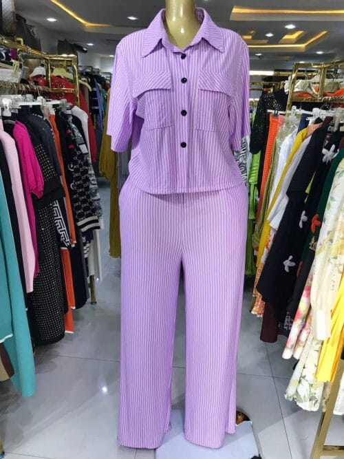 Stripe Crop Shirt Set