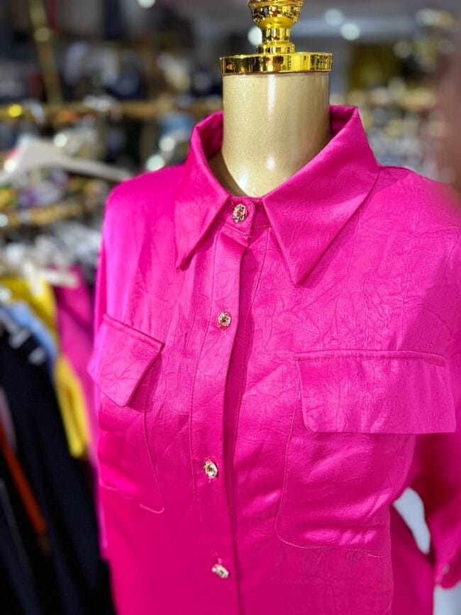 Silky Pink Shirt Dress - Image 2