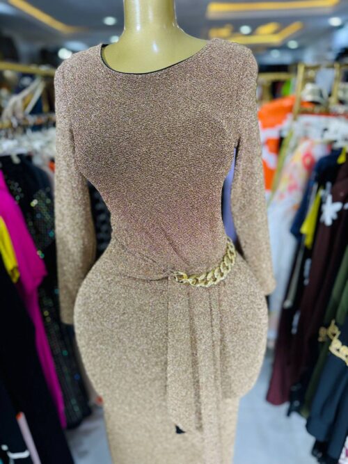 Shimmer evening gold frill dress