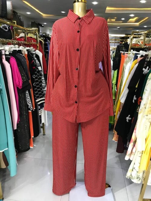 Long Stripe Shirt Set