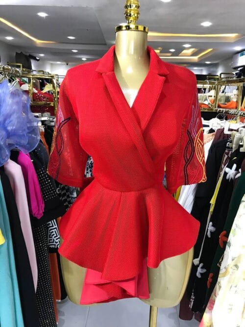 Teamo Red Peplum Top
