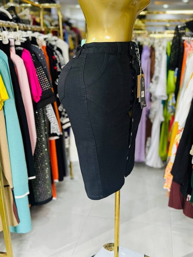 1822-Short Black Jean Skirt - Image 2
