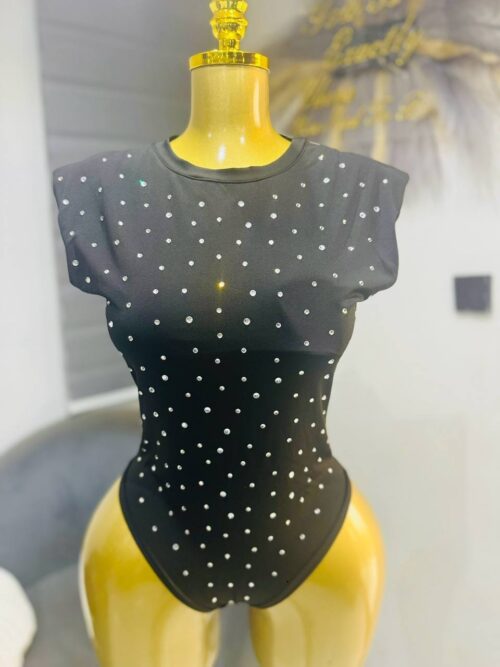 Stoned shoulder padded bodysuit