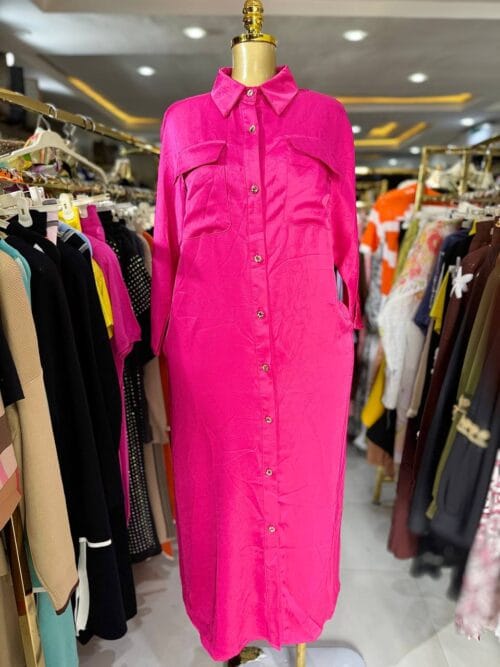 Silky Pink Shirt Dress